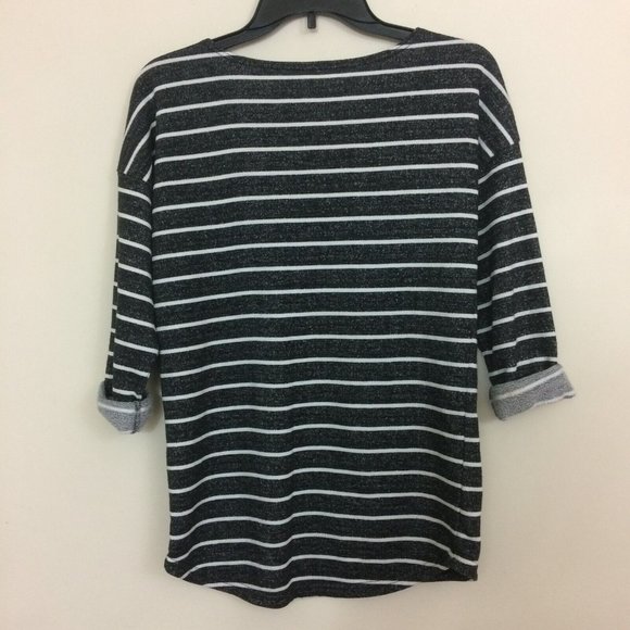 H&M Divided Womens Heathered Gray White Striped 3/4 Cuffed Sleeve Shirt XS Top - Picture 6 of 7
